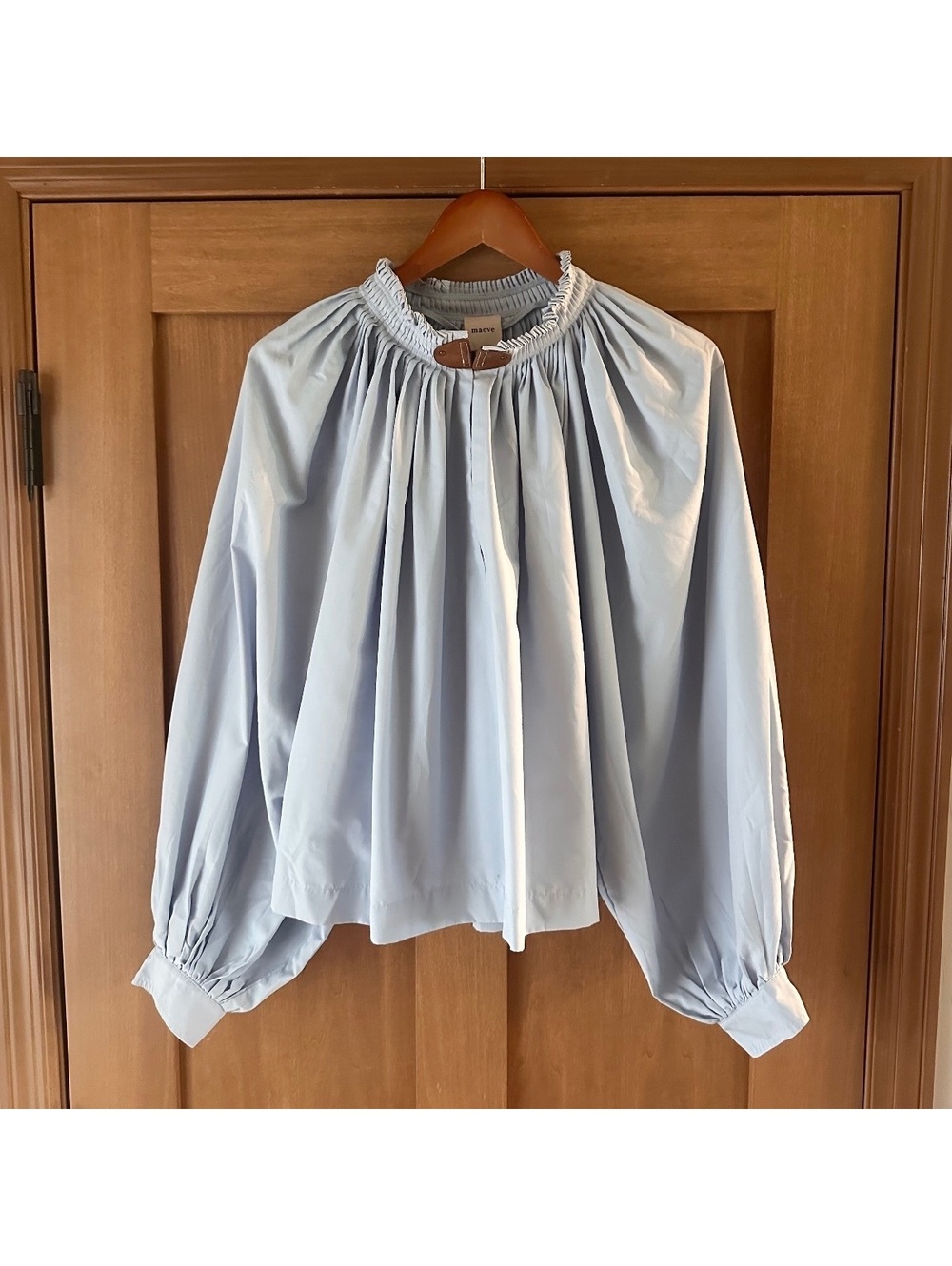 Maeve Anthropologie Pleated Trapeze Blouse Puff Sleeve Light Blue Women’s Small